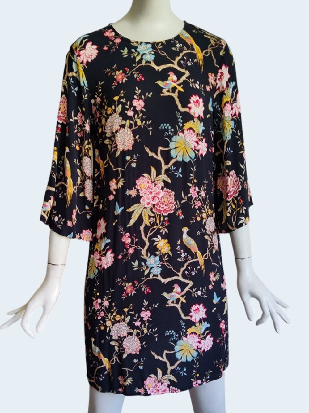 GP & J Baker x H&M Shift Dress Chinoiserie Floral Bird Print Kimono Sleeve Sz 4